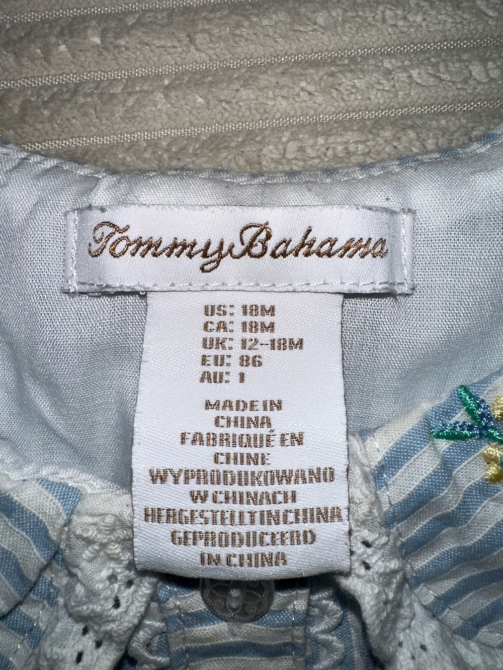 Tommy Bahama Blue and White Striped Embroidered Collar Dress In Size 18M - Picture 2 of 11